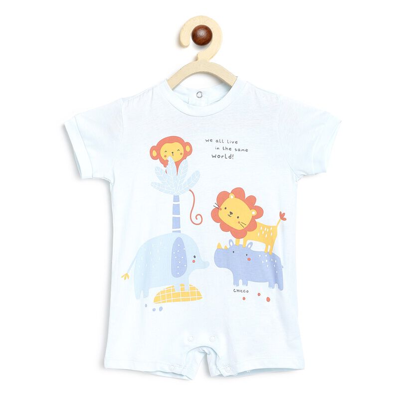 Boys Light Blue Printed Short Sleeve Romper image number 0